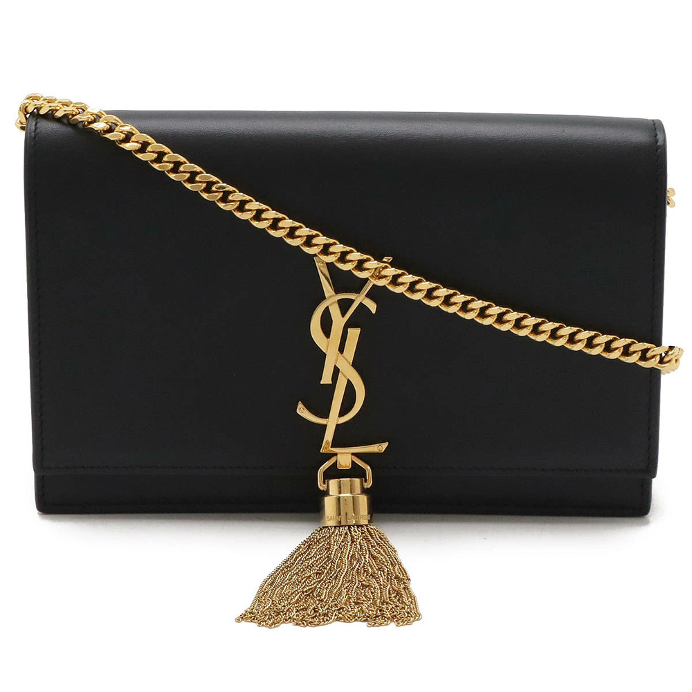 SAINT LAURENT PARIS YSL Yves Kate Tassel Chain Wallet Shoulder Bag Leather Black